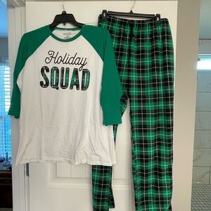 Holiday squad green plaid Christmas pajamas 100% cotton mens size xl. Unisex